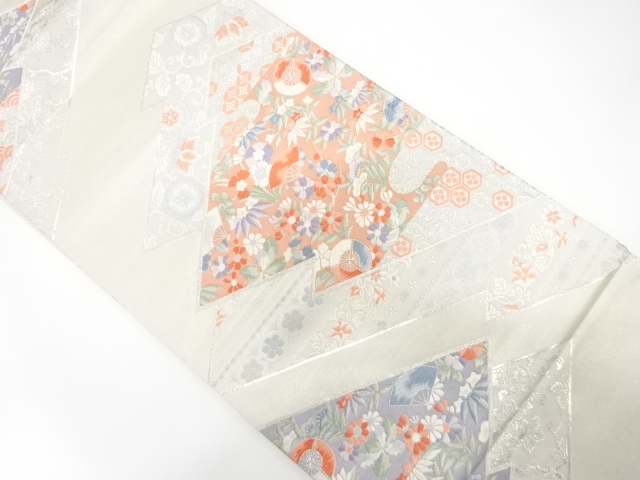 JAPANESE KIMONO / ANTIQUE FUKURO OBI / SILK / WOVEN MATSUKAWABISHI